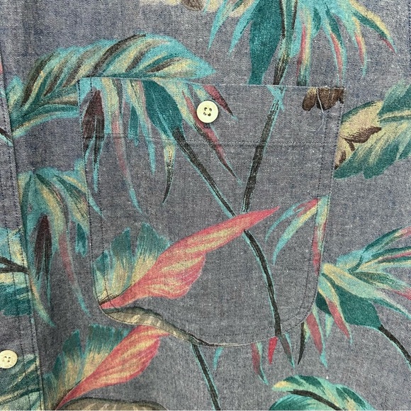GANT White Water Chambray Short Sleeve Shirt Floral 100% Cotton Blue Size Medium - Picture 6 of 13